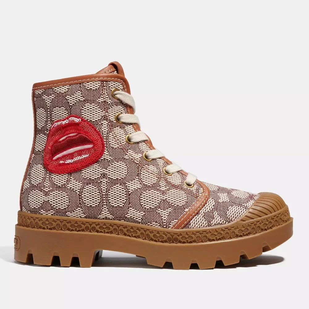 💋Coach X Tom Wesselmann Trooper Mid Top Boot In Signature Jacquard - Picture 4 of 12